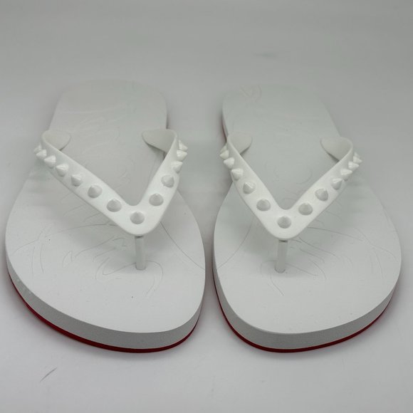 Christian Louboutin LOUBI Spikes Studded Flip Flop Flat Rubber Sandal Shoes - Picture 5 of 12